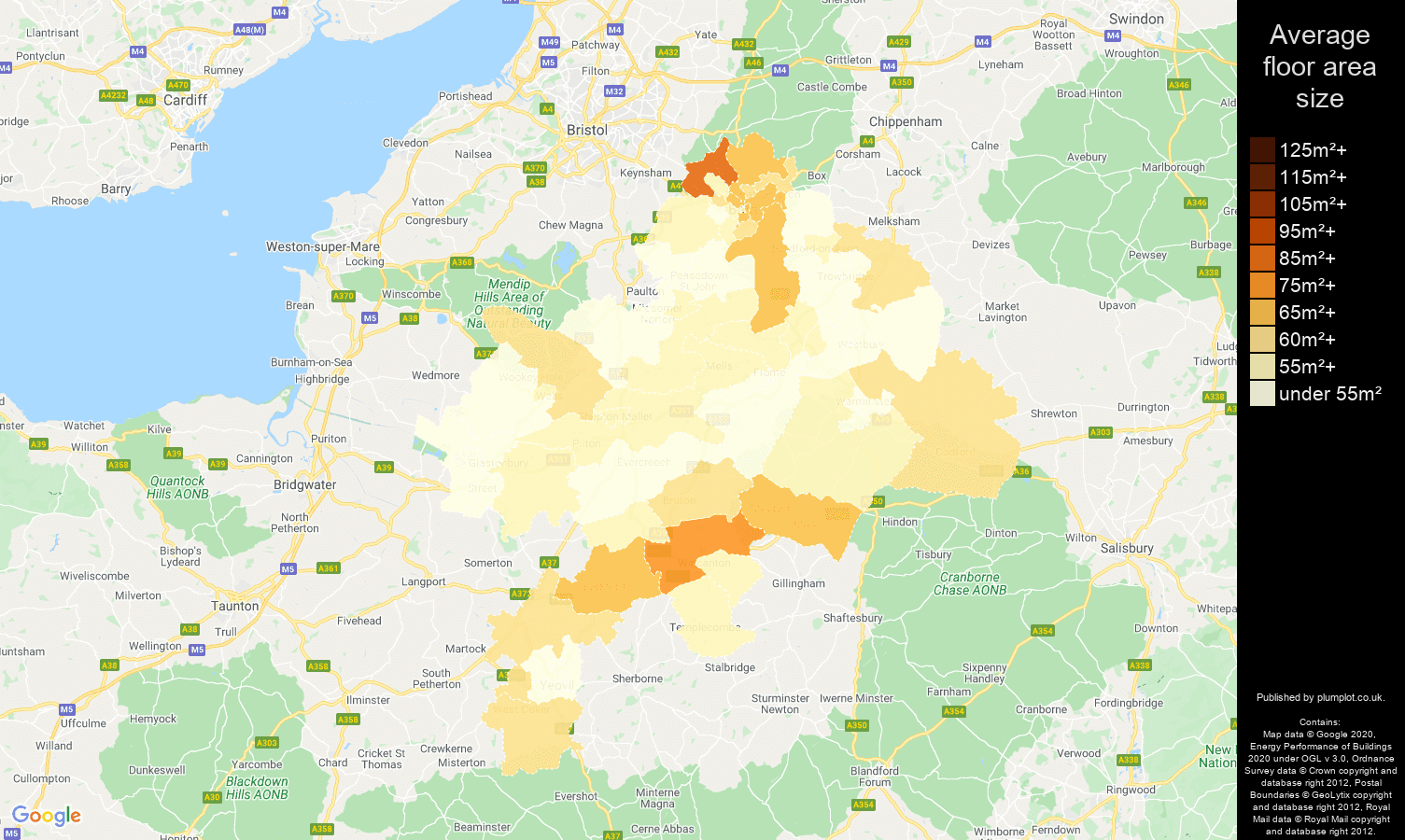 Bath map of average floor area size of flats