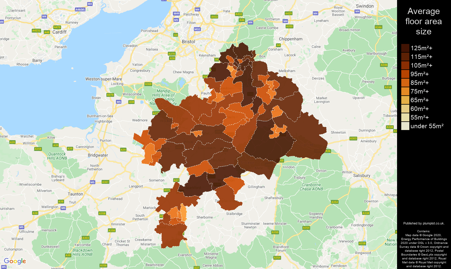 Bath map of average floor area size of houses