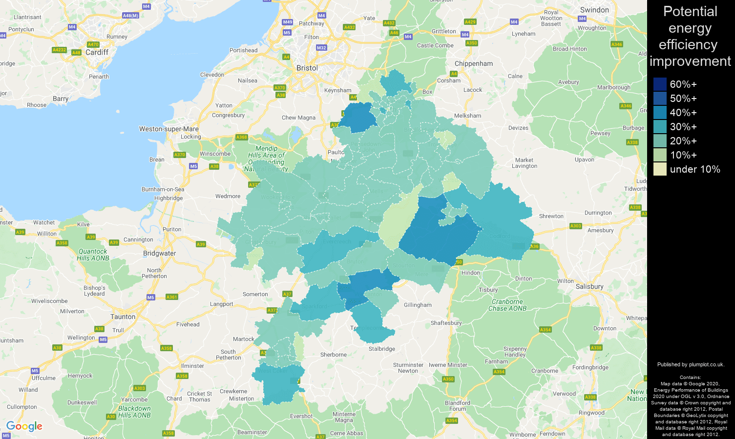 Bath map of potential energy efficiency improvement of houses