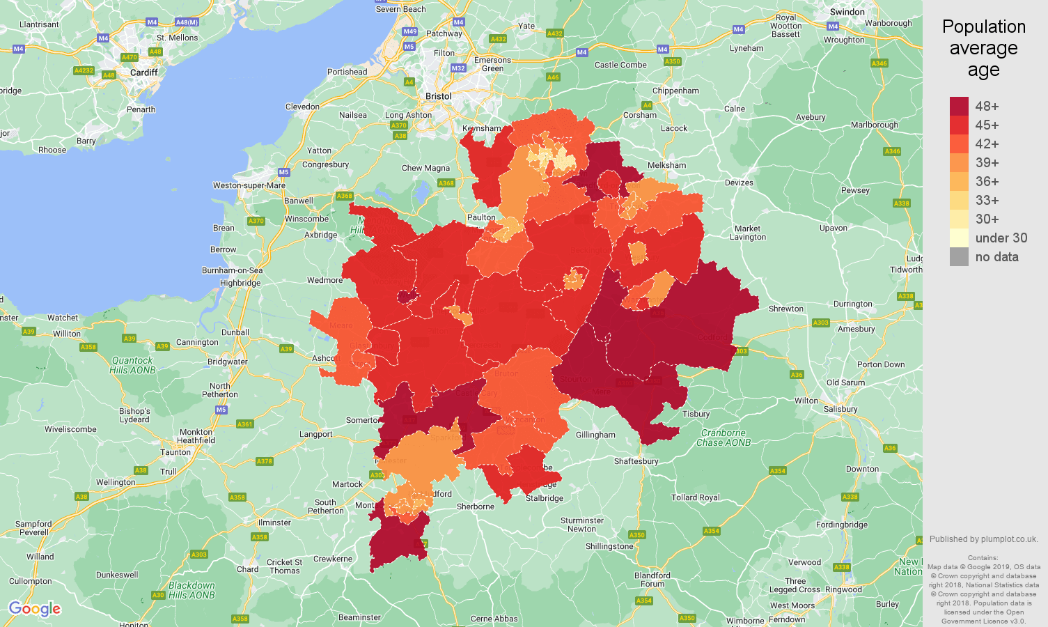 Bath population average age map