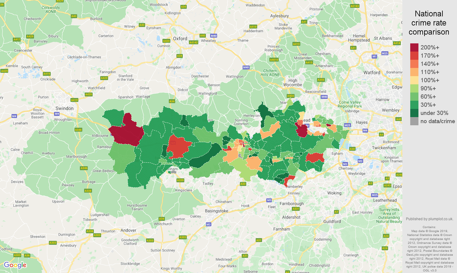 Berkshire other theft crime rate comparison map