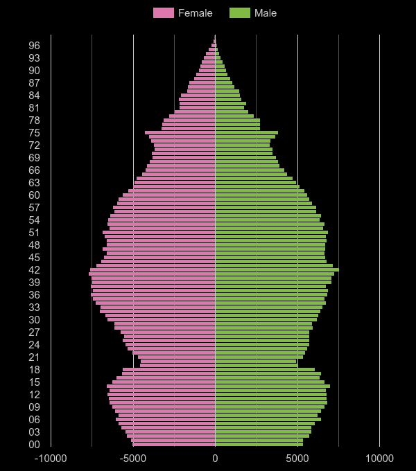 Berkshire population pyramid by year