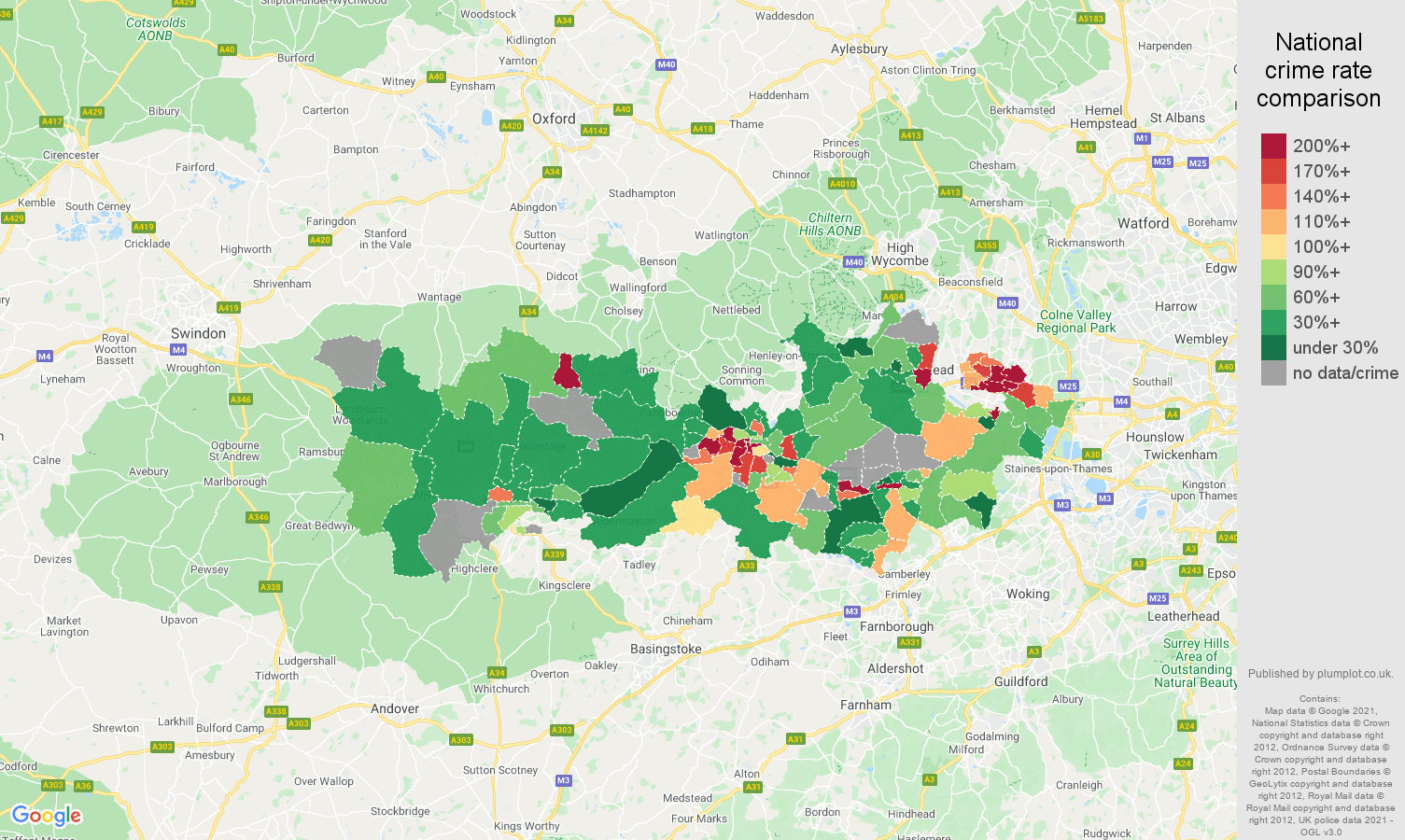 Berkshire theft from the person crime rate comparison map