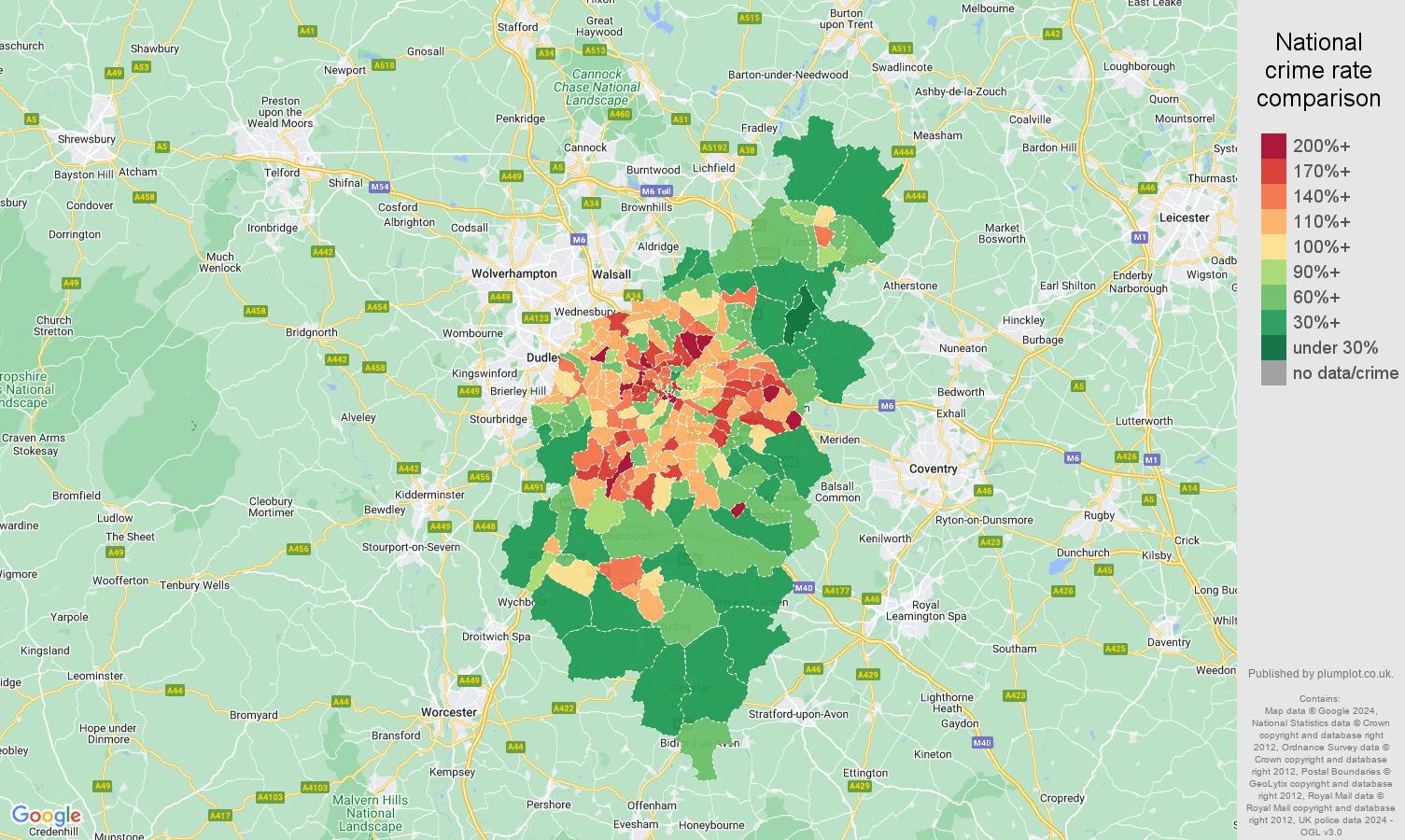 Birmingham crime rate comparison map