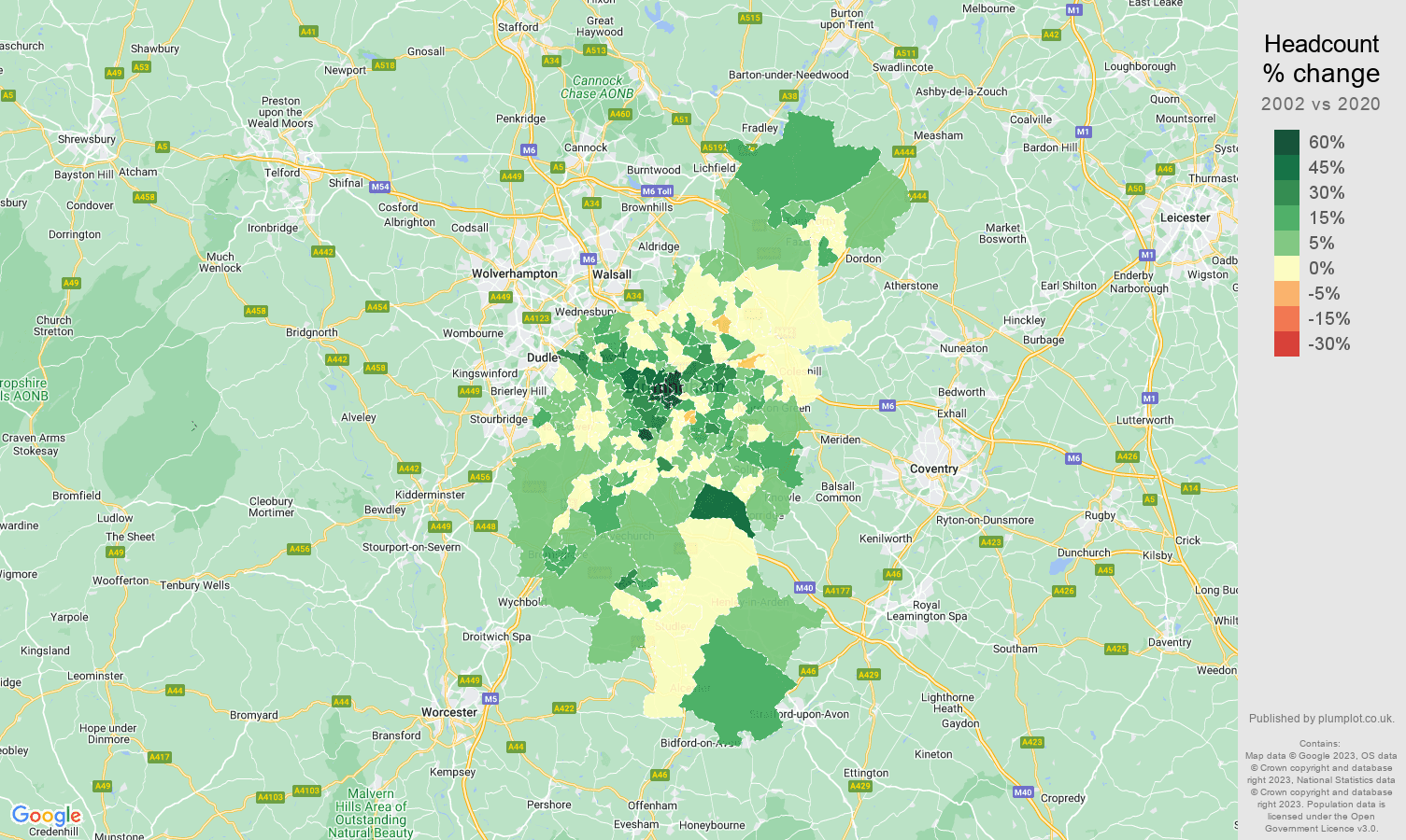 Birmingham headcount change map