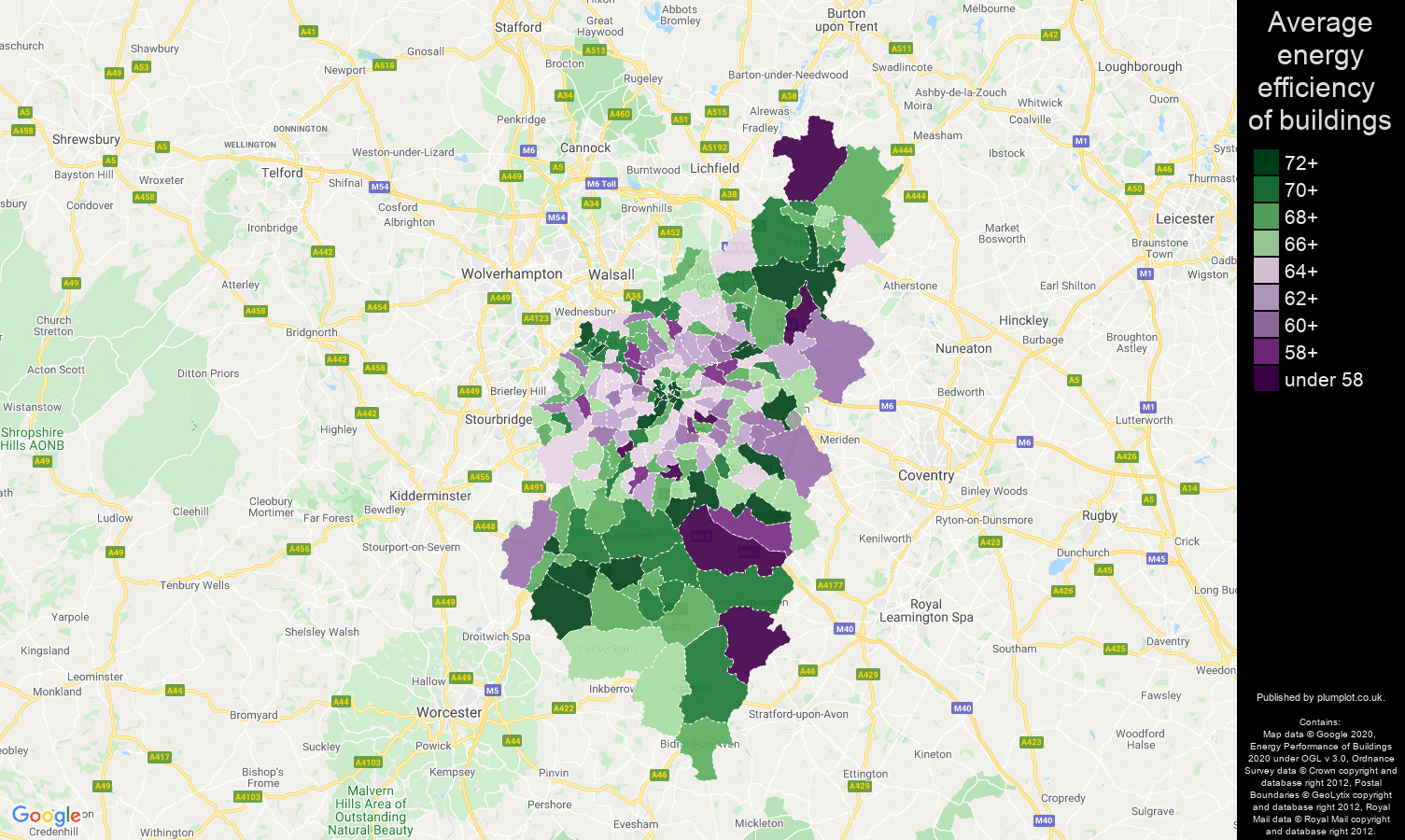 Birmingham map of energy efficiency of flats