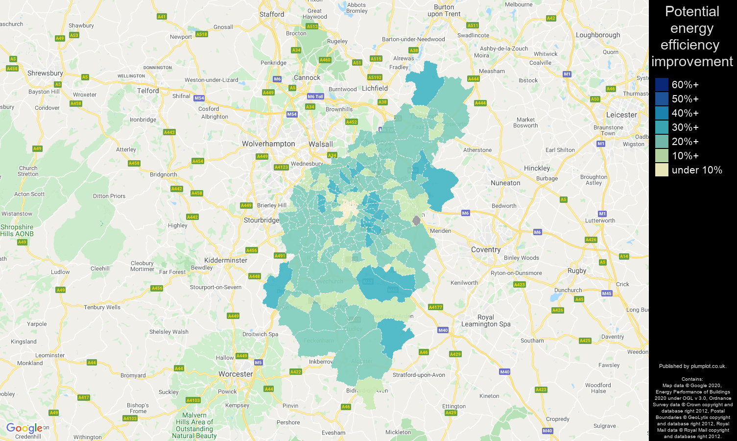 Birmingham map of potential energy efficiency improvement of properties