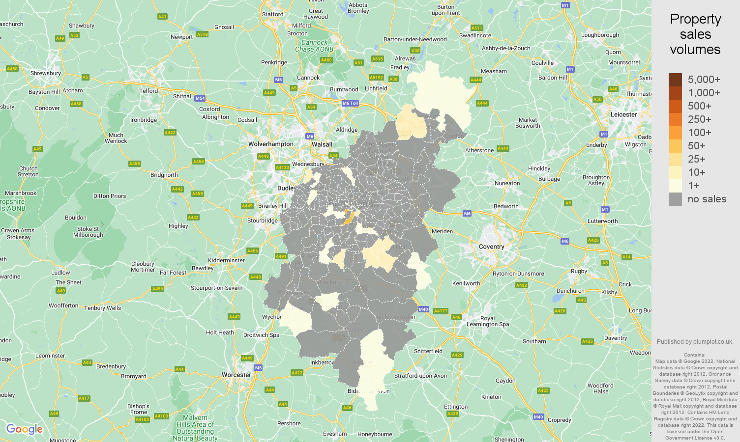 Birmingham map of sales of new properties