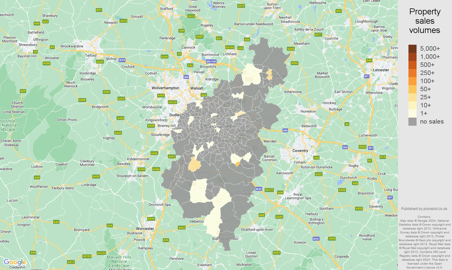 Birmingham map of sales of new properties