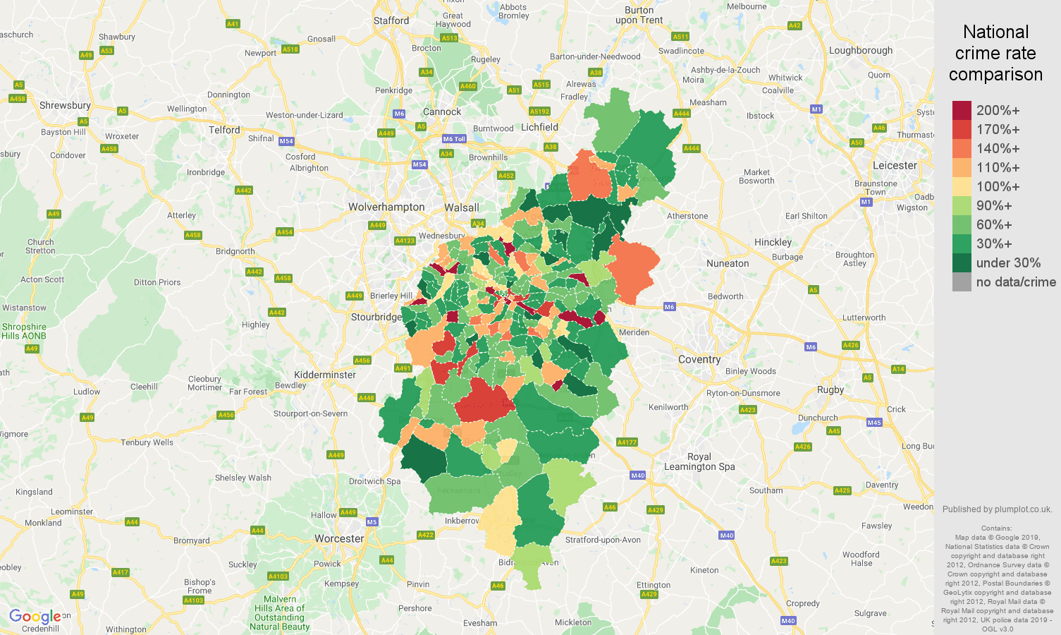Birmingham other theft crime rate comparison map