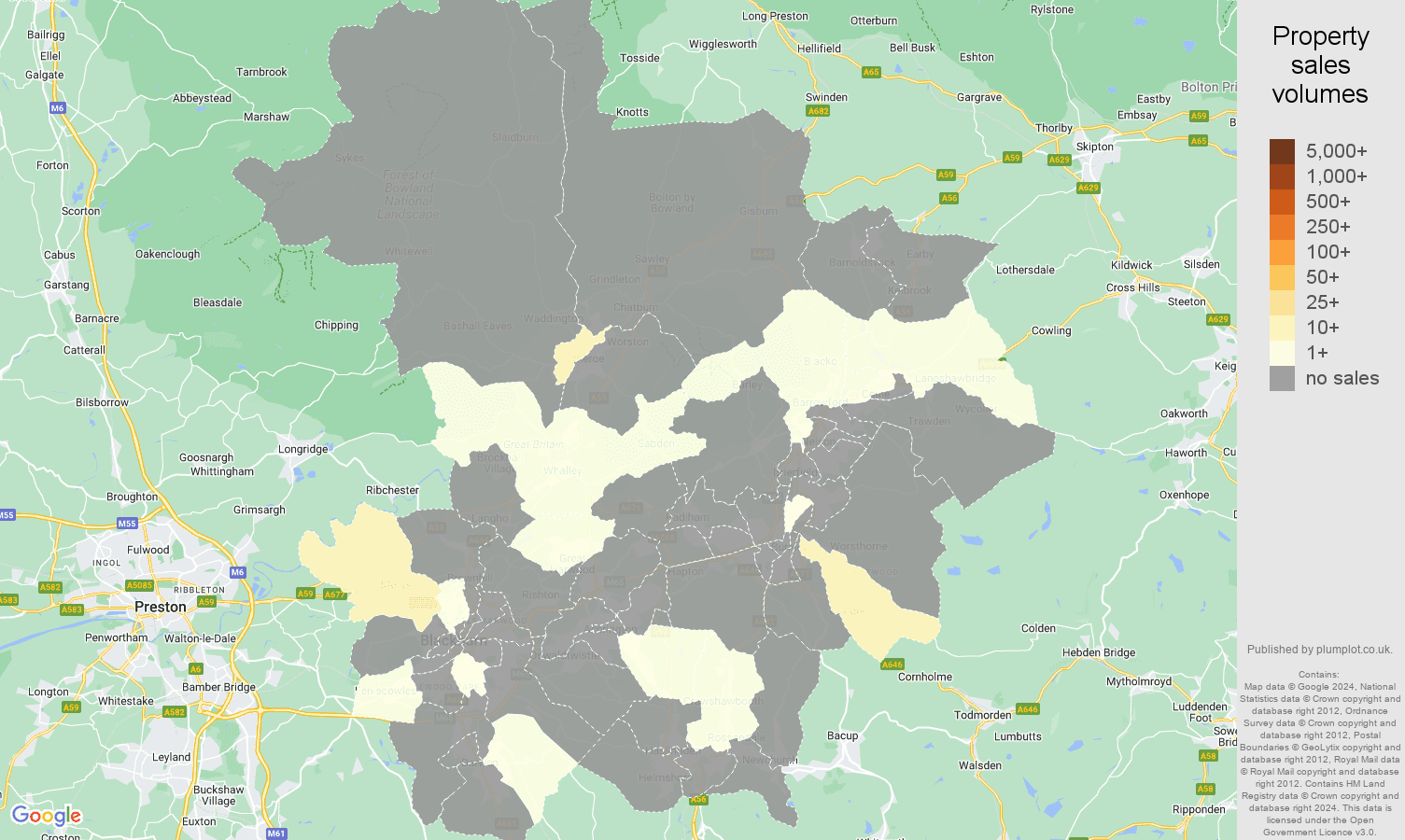 Blackburn map of sales of new properties