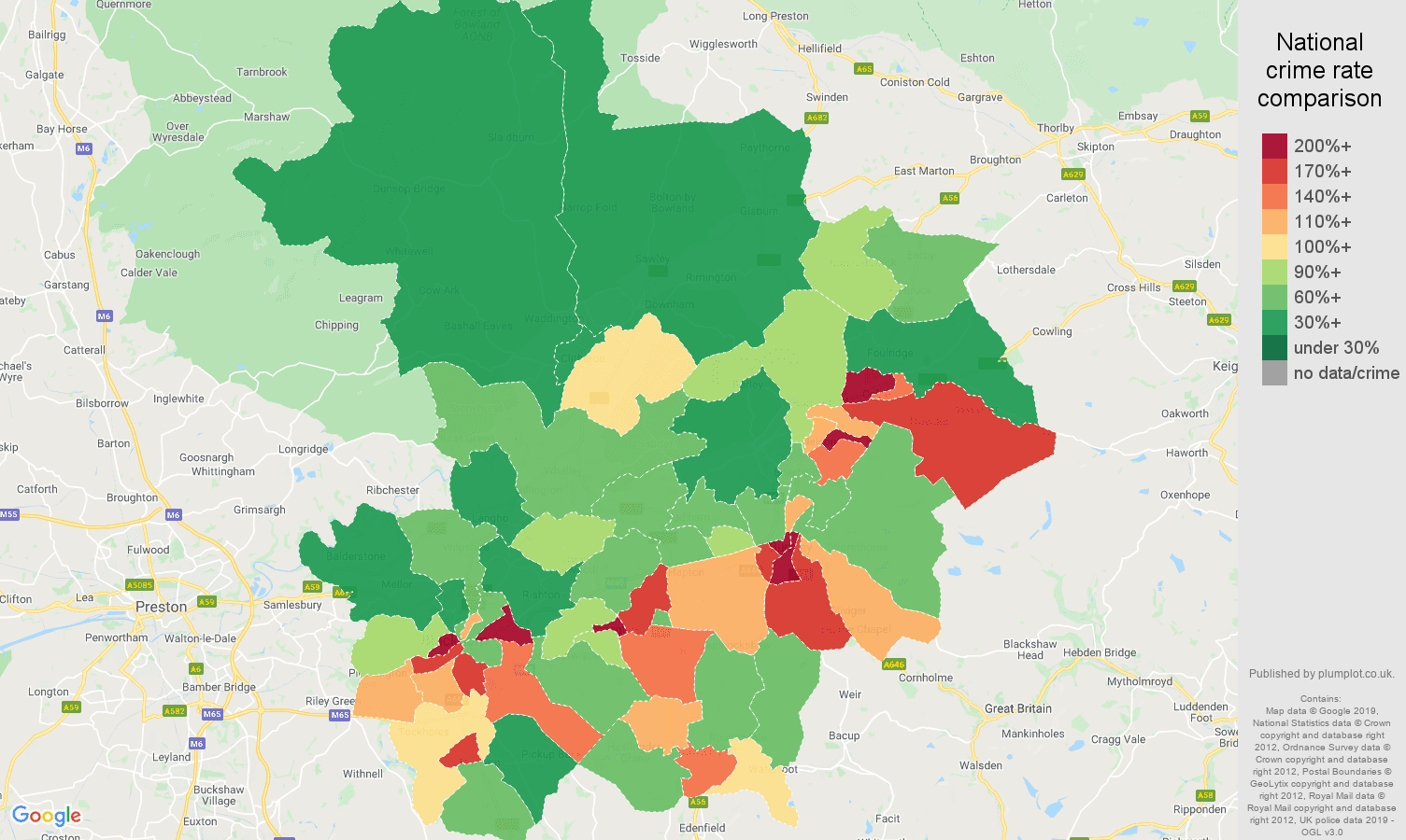 Blackburn other theft crime rate comparison map