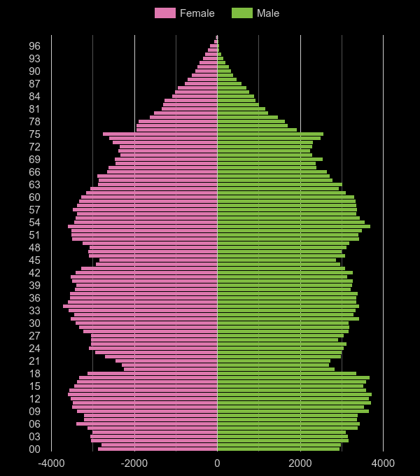 Blackburn population pyramid by year