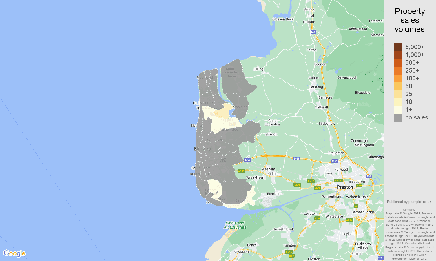 Blackpool map of sales of new properties