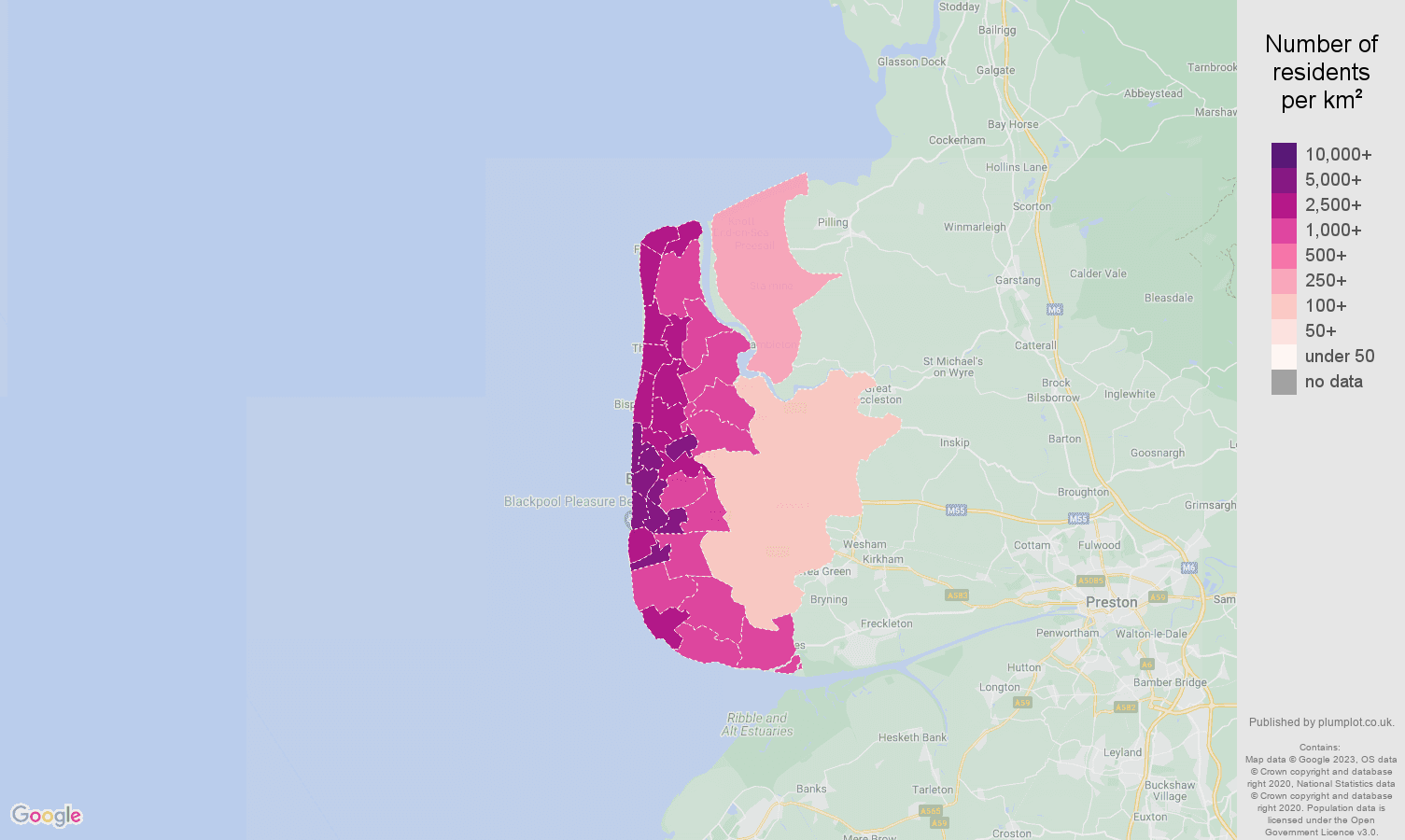 Blackpool population density map