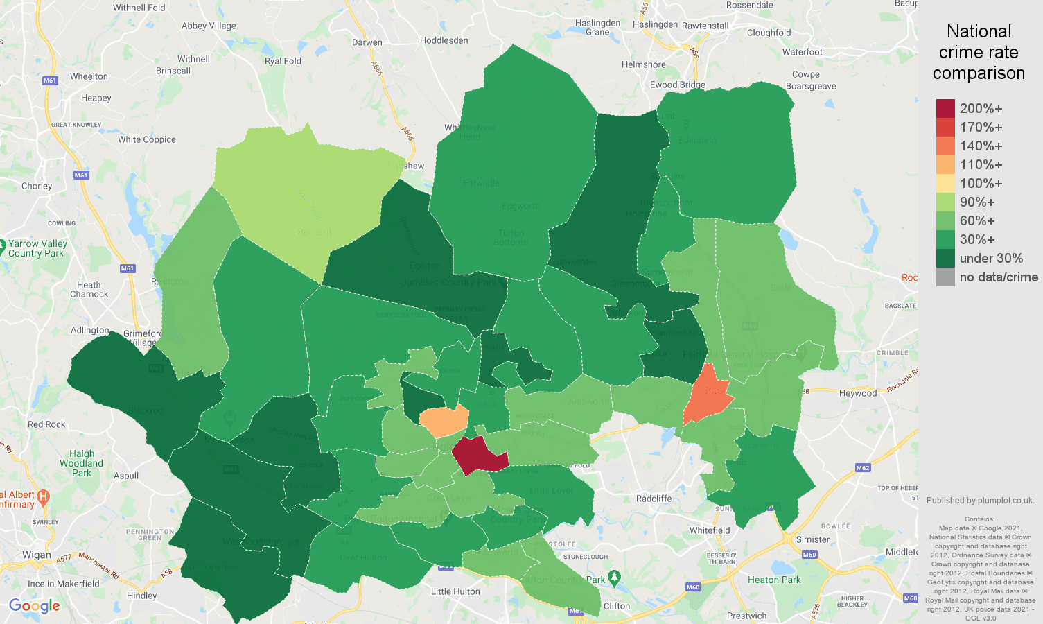 Bolton drugs crime rate comparison map