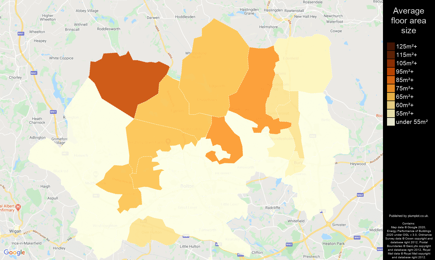 Bolton map of average floor area size of flats