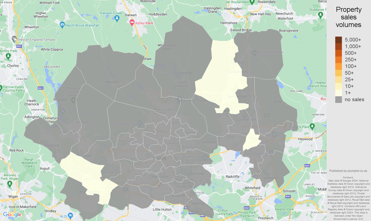 Bolton map of sales of new properties