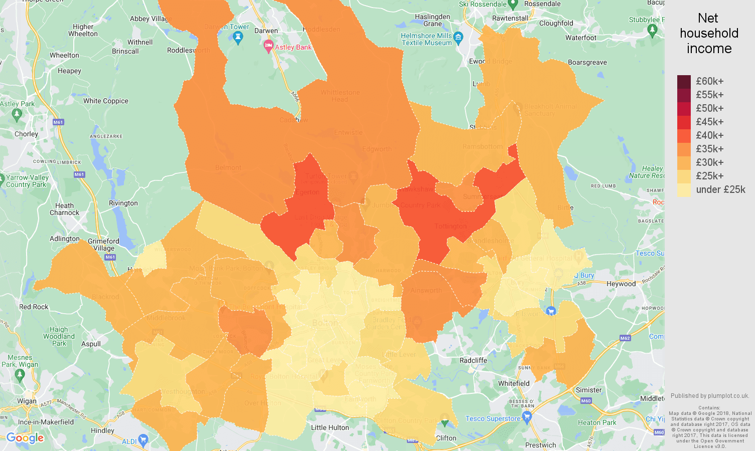 Bolton net household income map