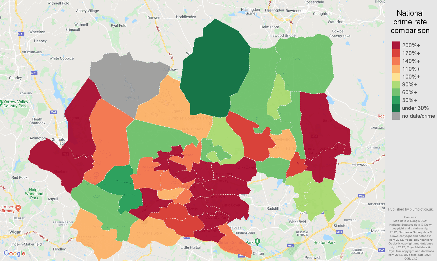 Bolton other crime rate comparison map