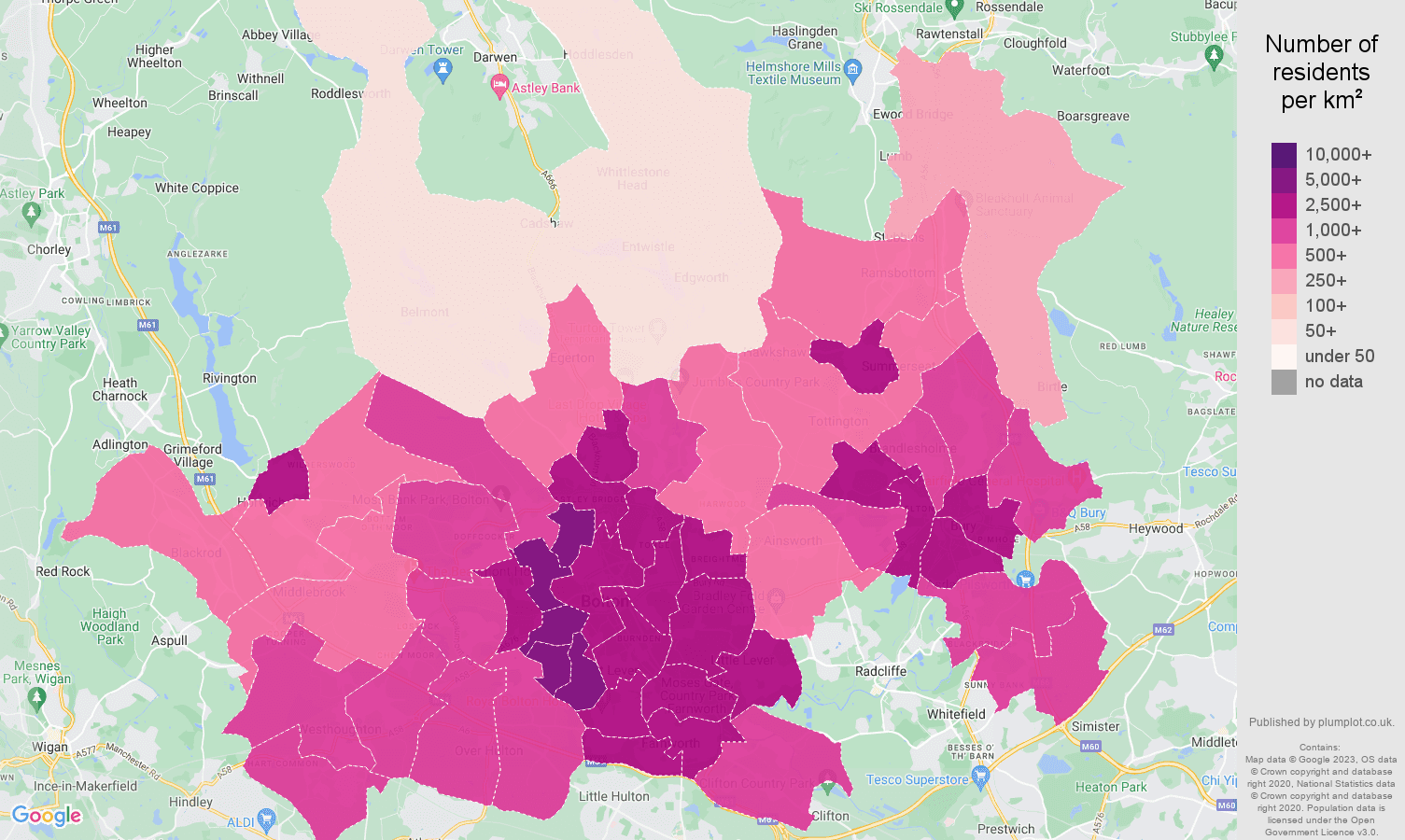 Bolton population density map