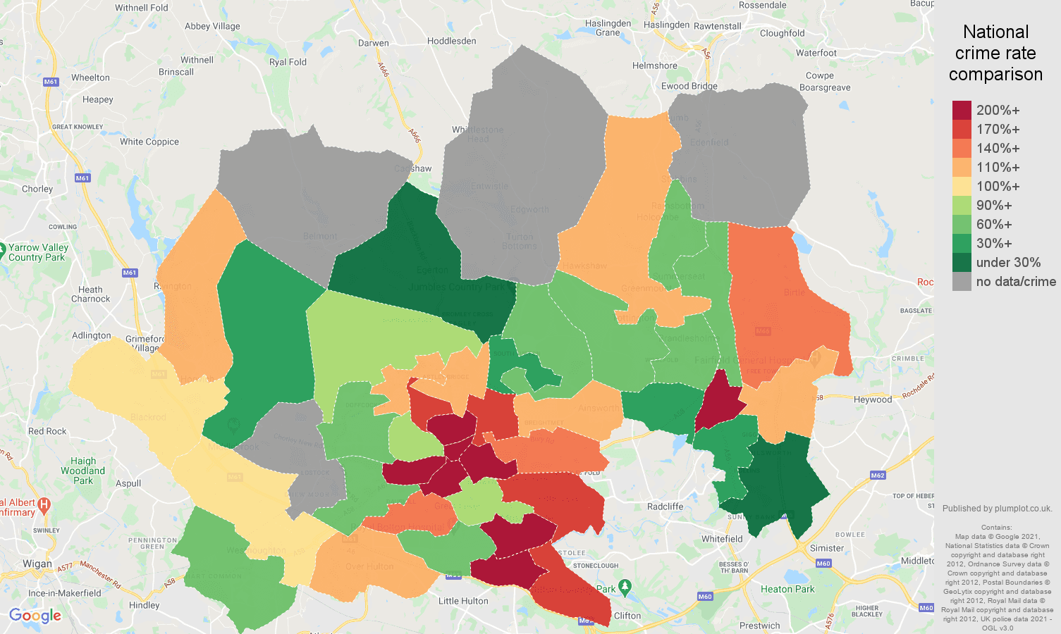 Bolton possession of weapons crime rate comparison map