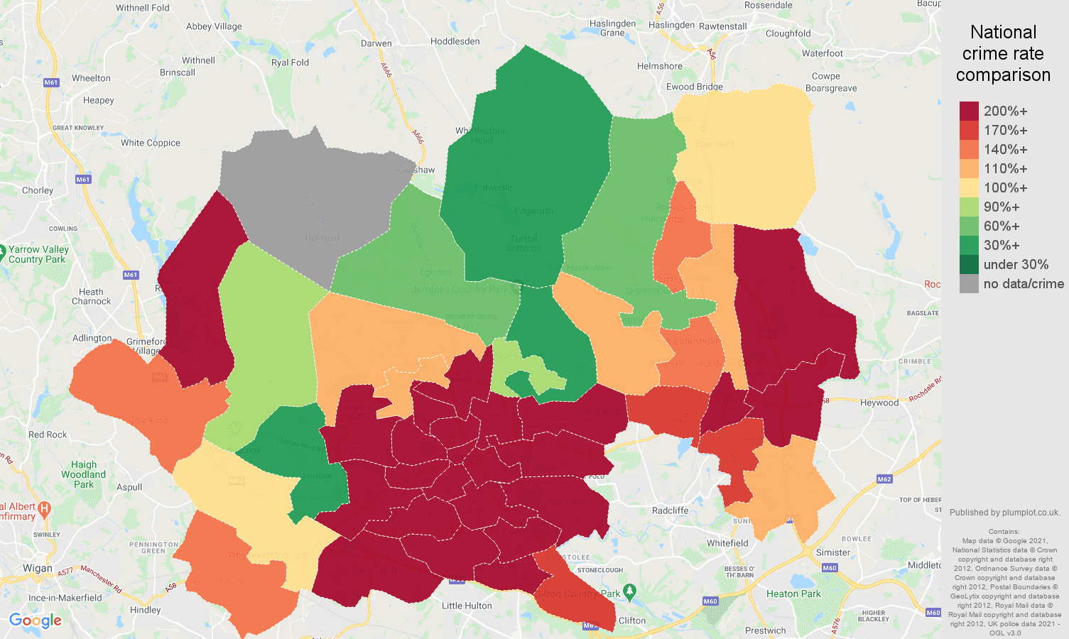 Bolton public order crime rate comparison map