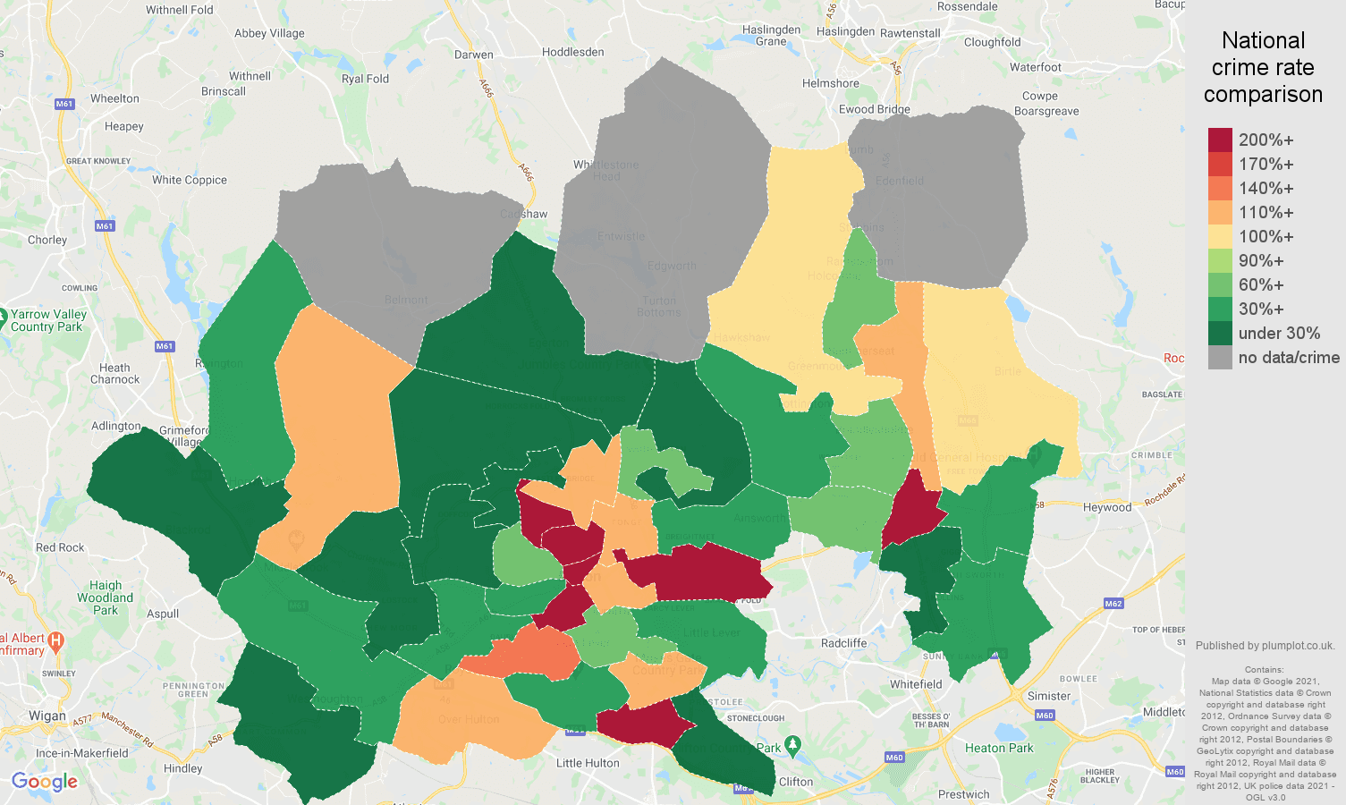 Bolton shoplifting crime rate comparison map