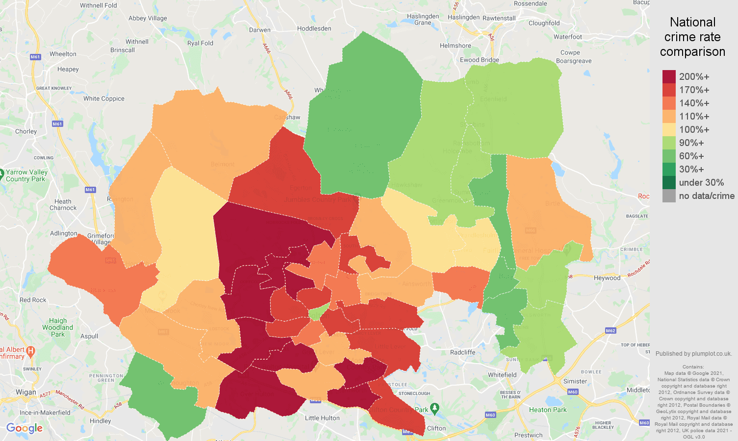 Bolton vehicle crime rate comparison map