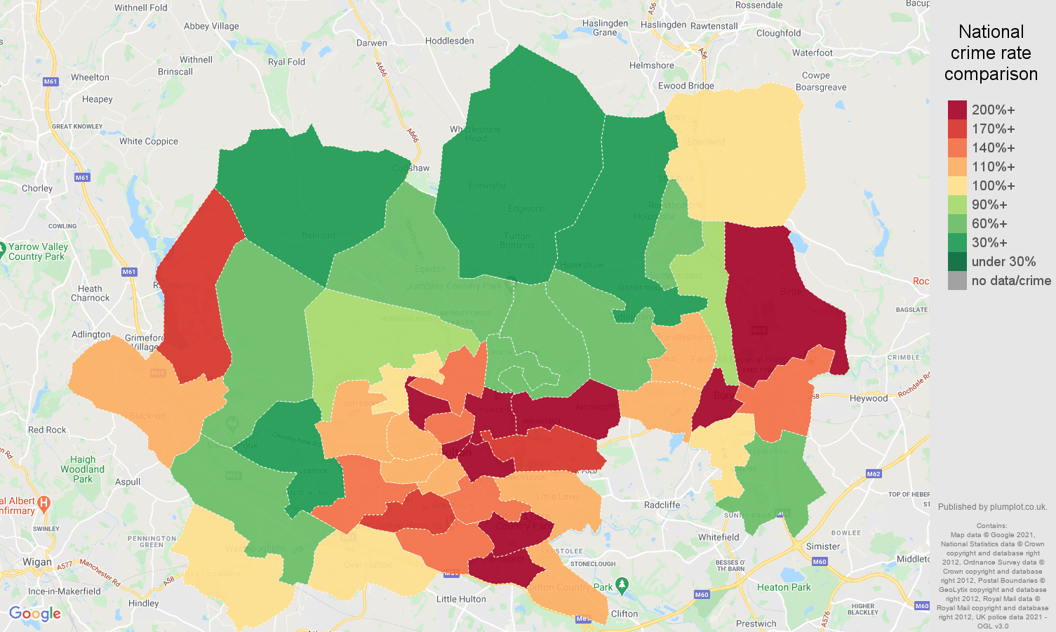 Bolton violent crime rate comparison map
