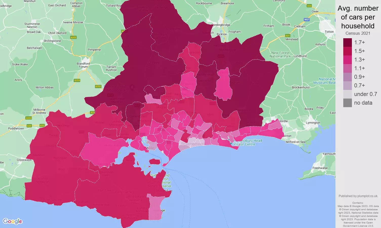 Bournemouth cars per household map