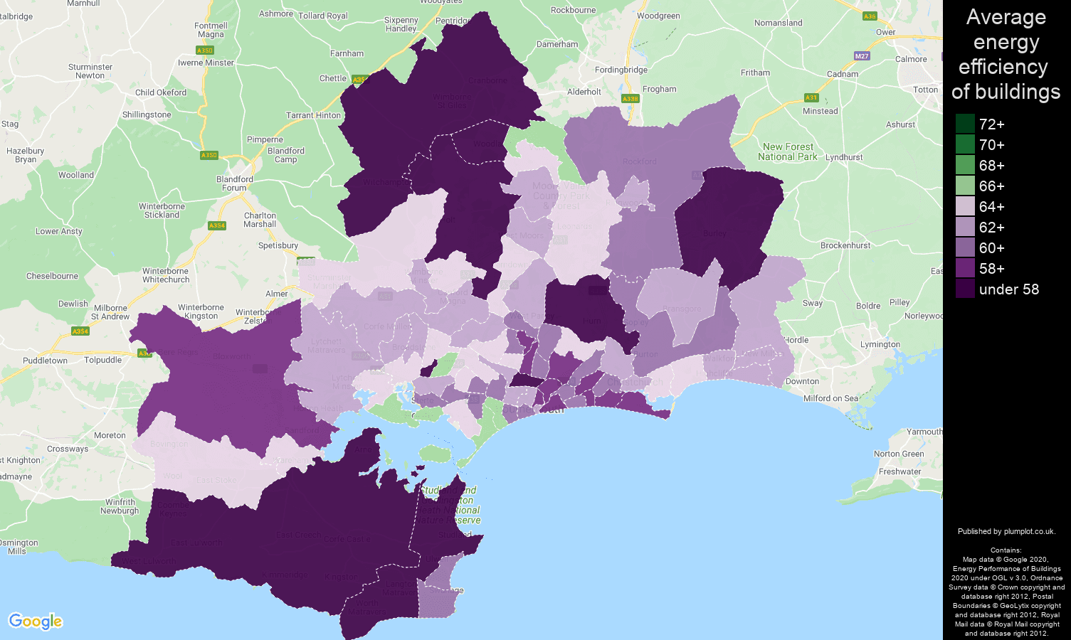 Bournemouth map of energy efficiency of houses