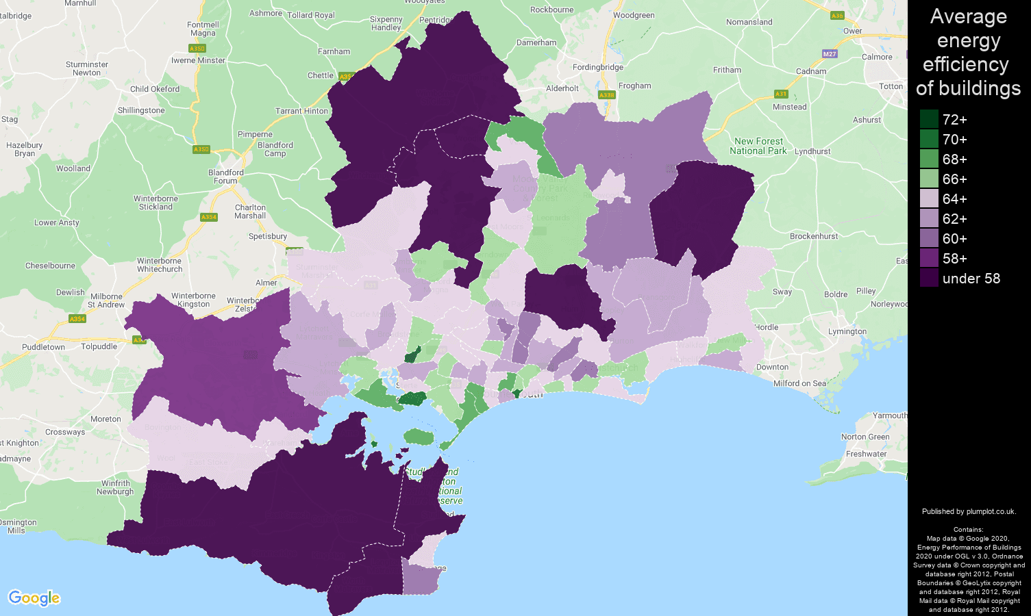 Bournemouth map of energy efficiency of properties