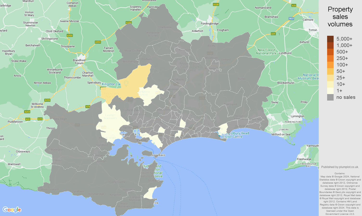 Bournemouth map of sales of new properties