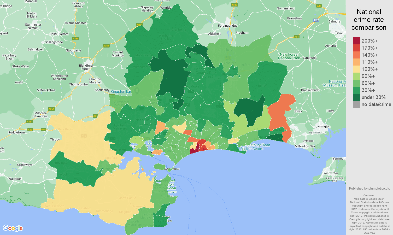 Bournemouth other theft crime rate comparison map