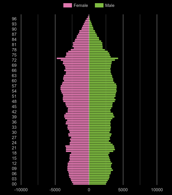 Bournemouth population pyramid by year