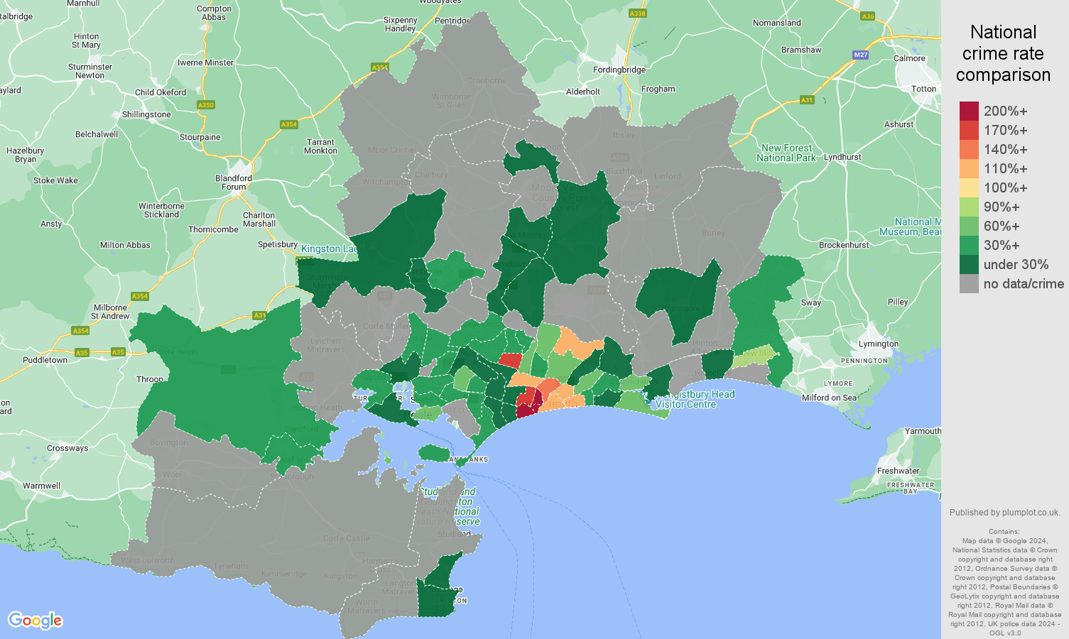 Bournemouth robbery crime rate comparison map