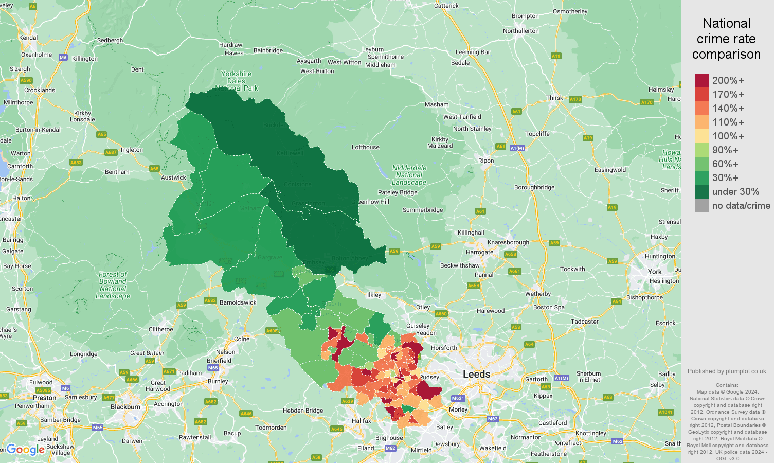 Bradford crime rate comparison map