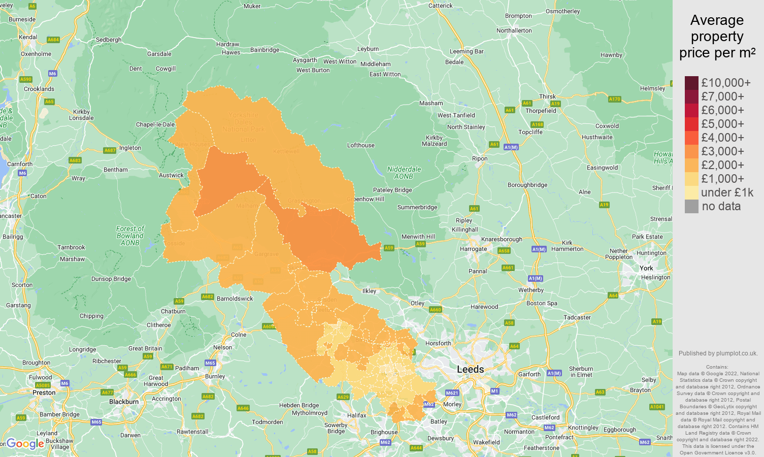 Bradford house prices per square metre map