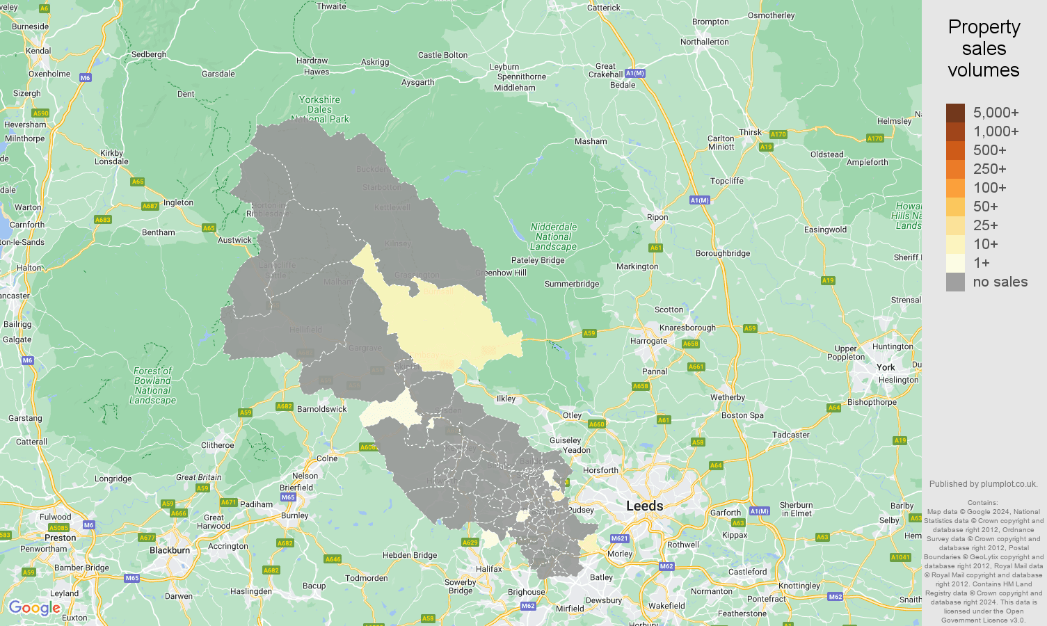 Bradford map of sales of new properties