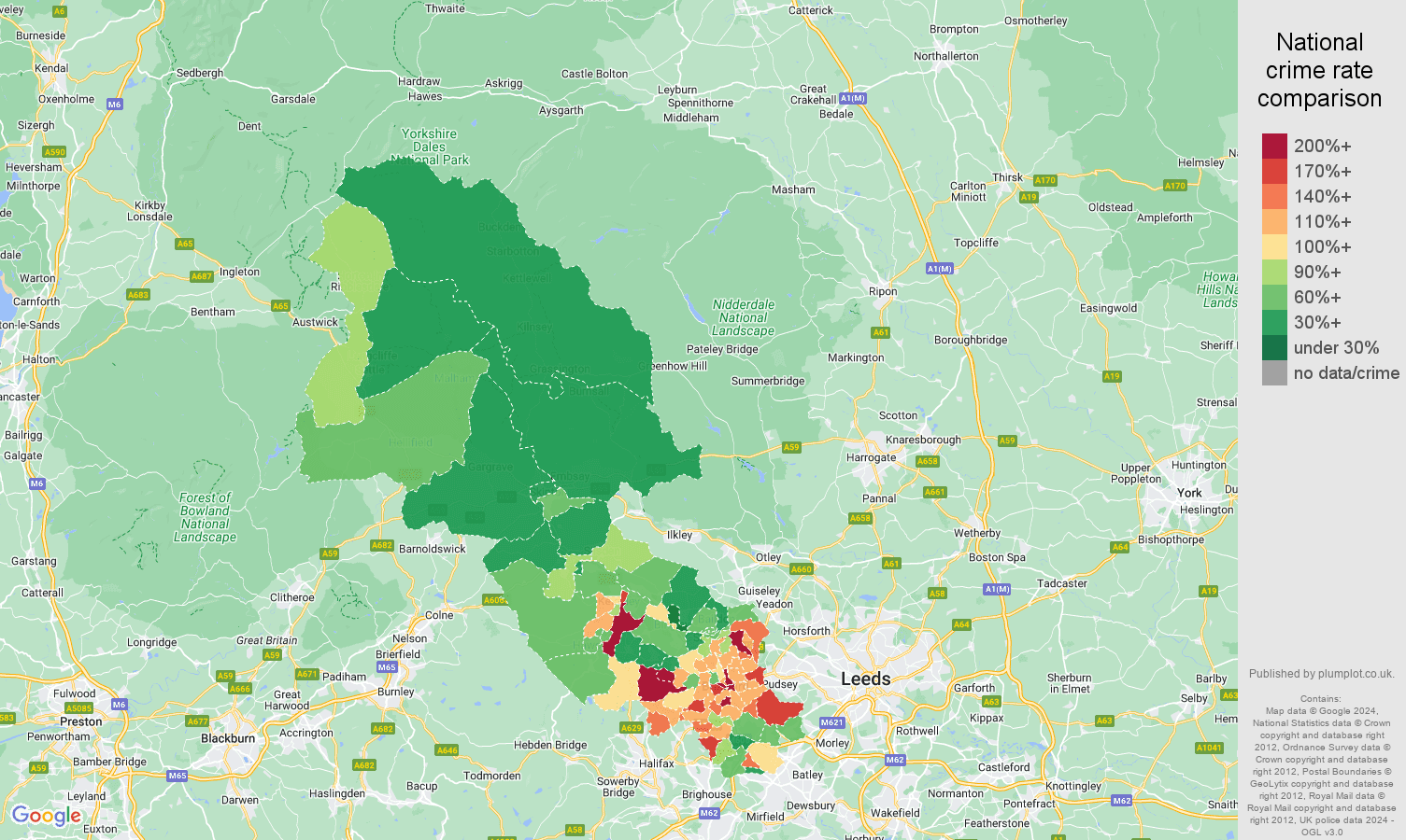 Bradford other theft crime rate comparison map
