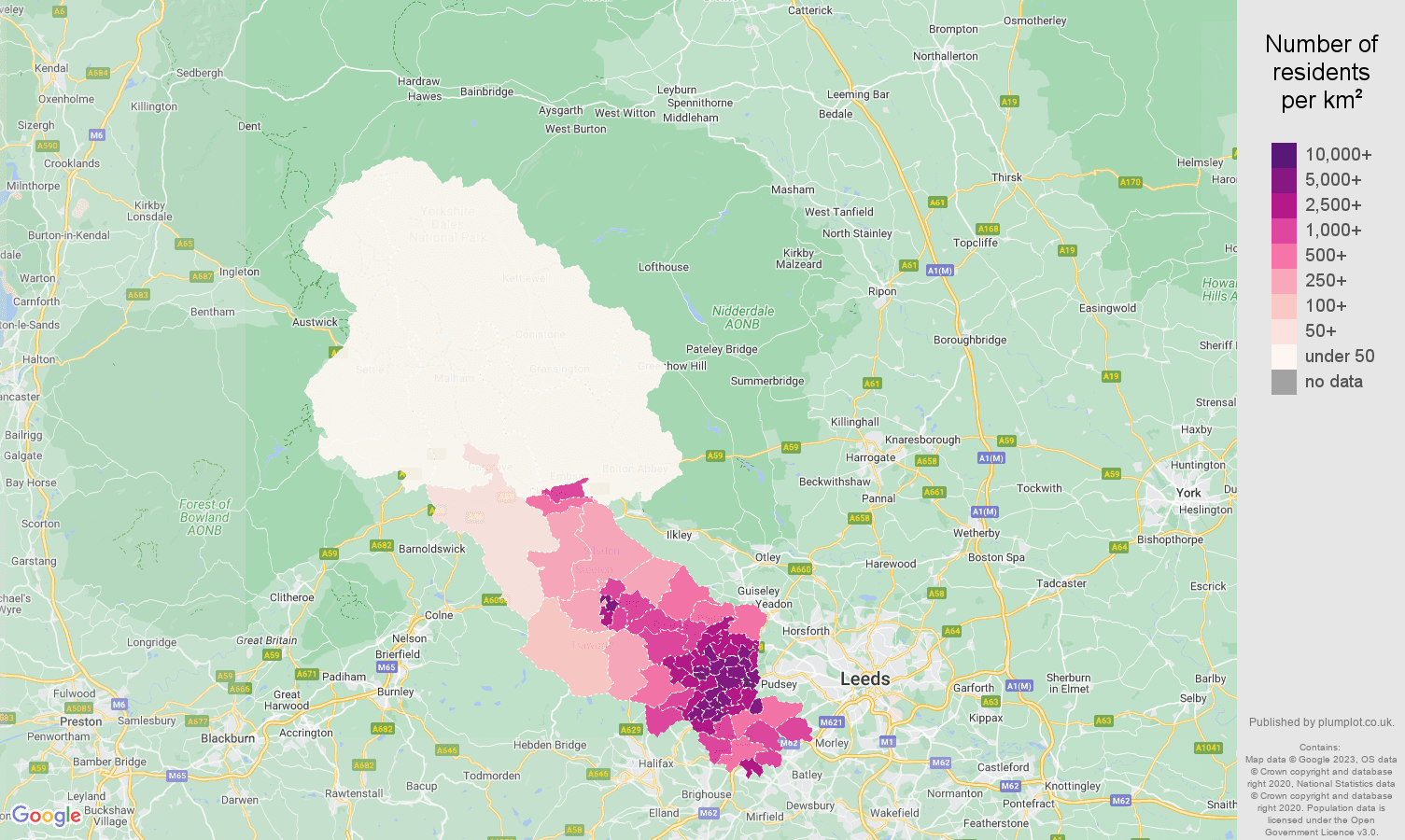Bradford population density map