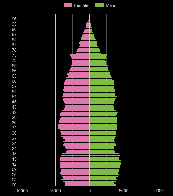 Bradford population pyramid by year