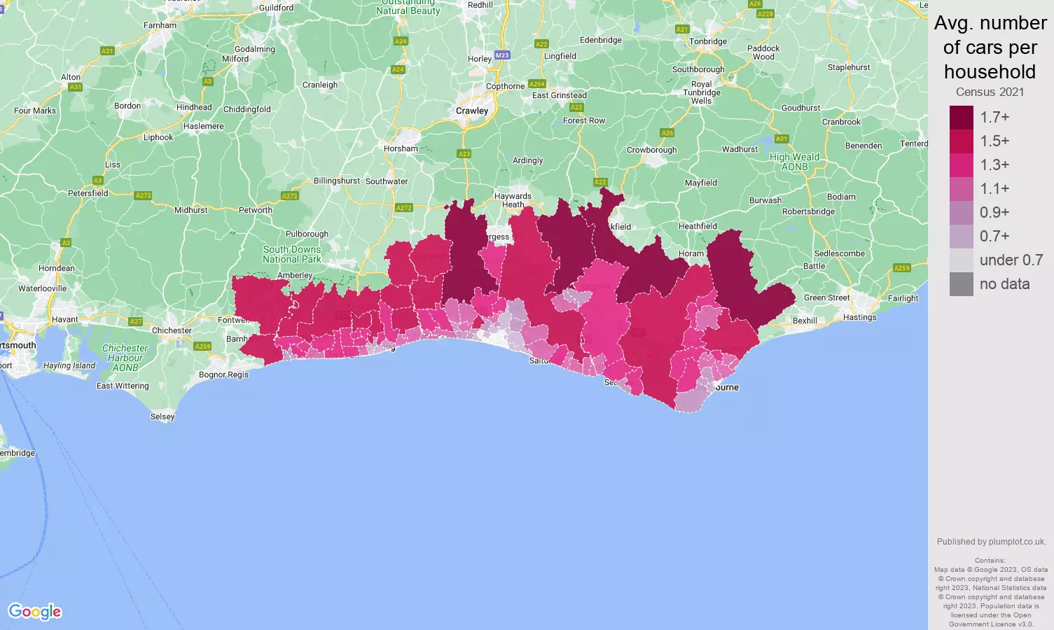 Brighton cars per household map
