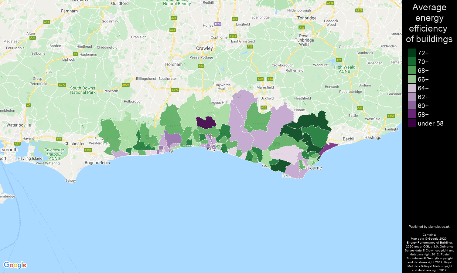 Brighton map of energy efficiency of flats