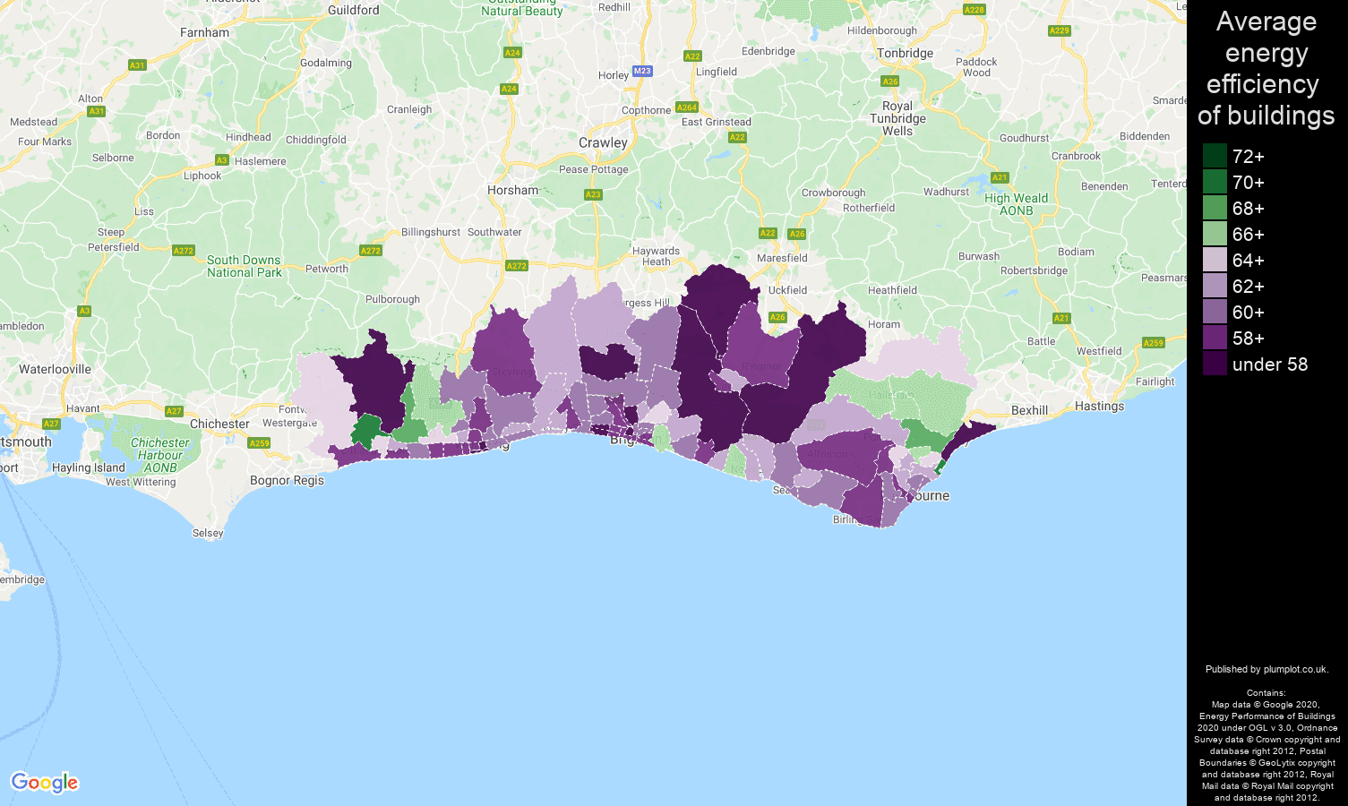 Brighton map of energy efficiency of houses