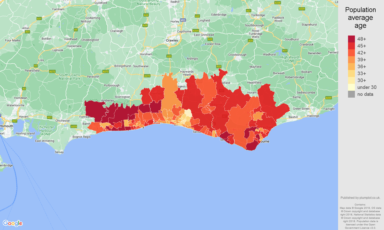 Brighton population average age map