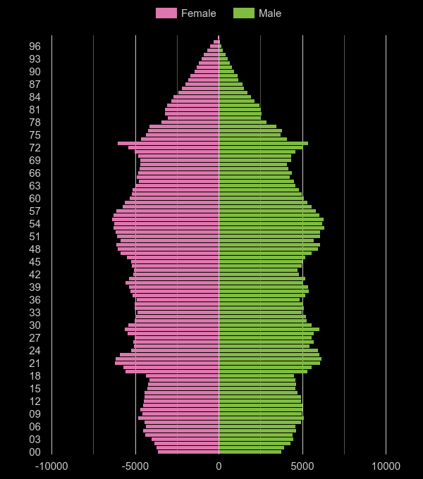 Brighton population pyramid by year