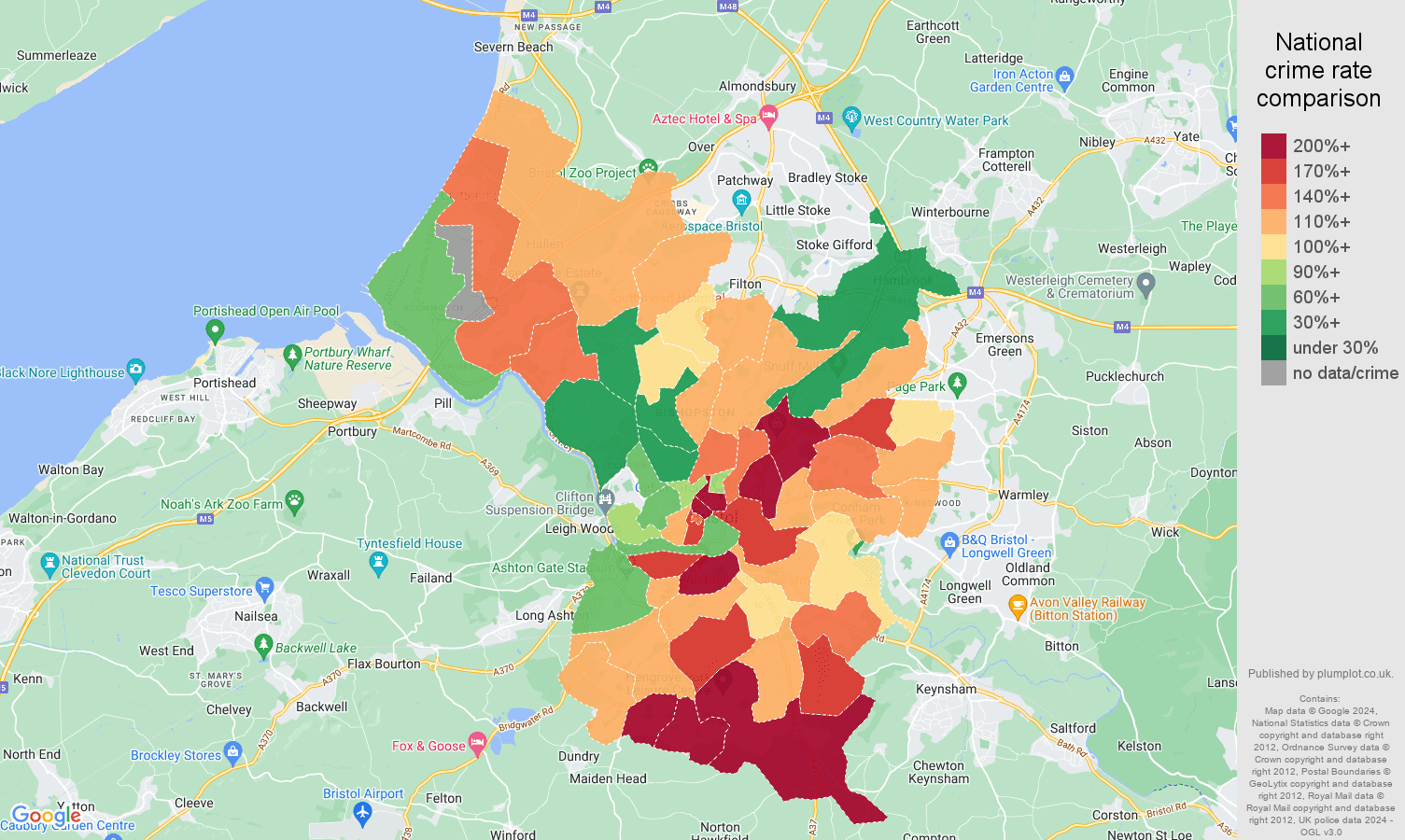 Bristol county crime rate comparison map