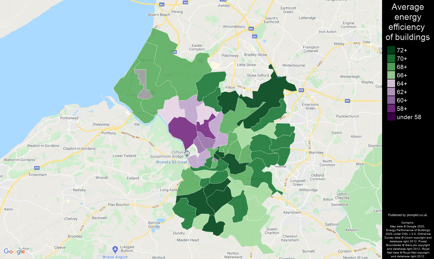 Bristol county map of energy efficiency of flats